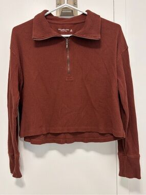 Abercrombie & Fitch Soft AF Women's Rust Half-Zip Waffle Pullover - XS